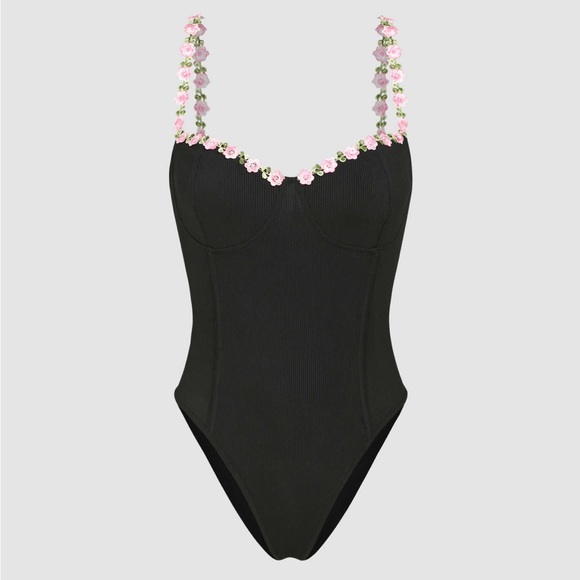 Cider black bodysuit floral straps - Picture 1 of 6